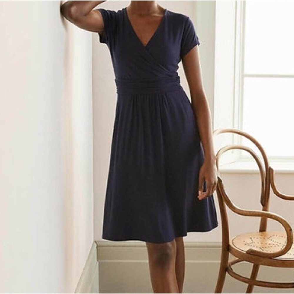 Boden Lola Faux Wrap Jersey Knit Classic‎ Navy Blue Petite Midi Dress